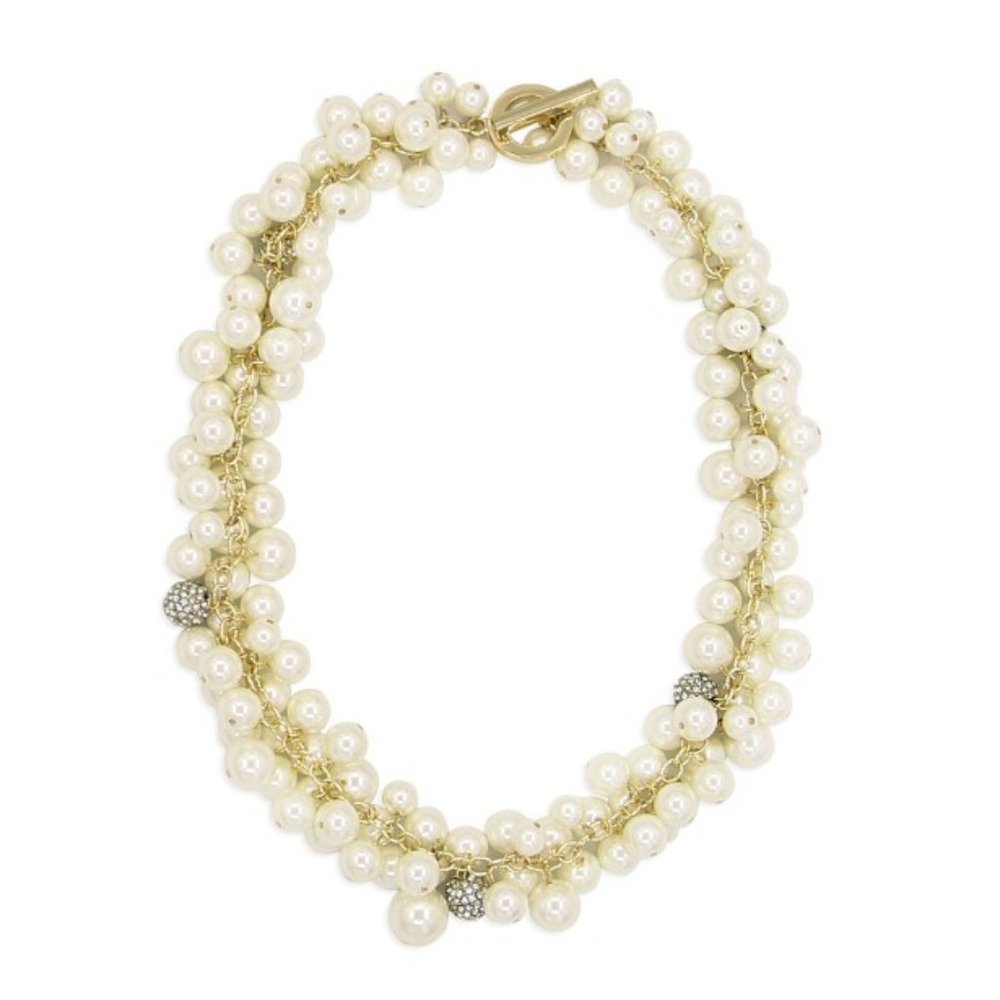 Gorgeous Shell Pearl Cluster Accented with Crystal Pave Balls Dipped in Fine 14K